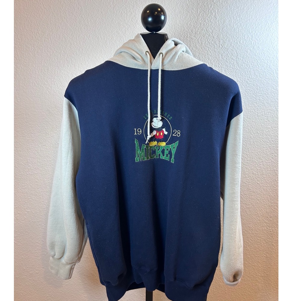 Vintage Mickey & Co Genus Navy Gray Colorblock Plaid Lined Hoodie XL